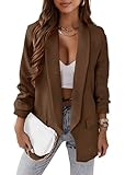 KIRUNDO Blazers for Women Oversized Business Casual 2025 Fall Fashion Long Sleeve Open Front Work Office Suit Jackets(Coffee, Small)