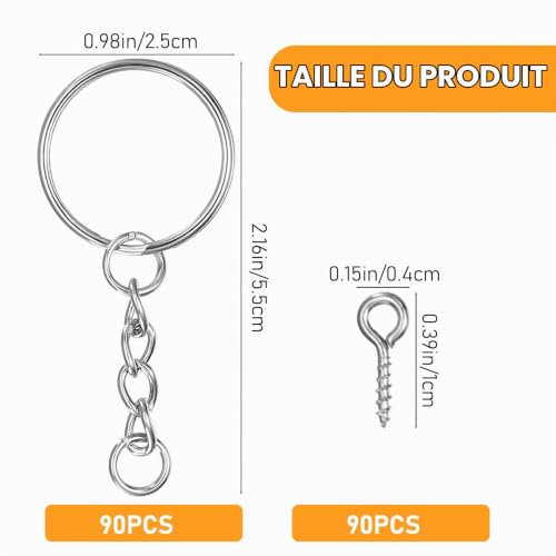 qxayxa 180 pièces kit porte‑clés: anneaux + chaînes + œillets – vue 2