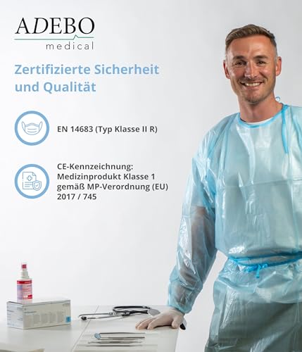 ADEBO Medical® OP Masken Typ IIR – 50 Stück | Medizinische 3-lagige Einwegmasken | EN 14683 & CE zertifiziert | BFE ≥98% | Blau | Latexfrei & hypoallergen, atmungsaktiv