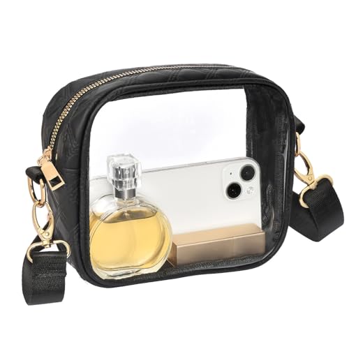 Small Clear Purses for Women Crossbody Stadium, Black Transparent Bag With Gold Chain for Stadium Events and Concert-Ready4