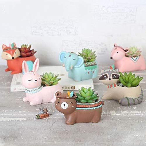 Image of Resin Pots Planter Animals Shape Resin Succulent Pot Succulent Planter Flower Pots Indoor Container for Garden and Office Table (6 Animal Combo Pot), Multicolor