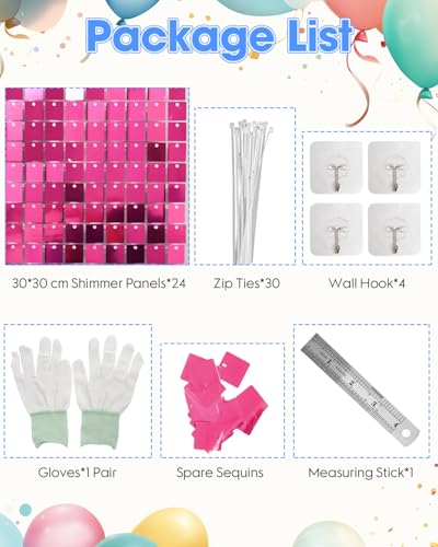 Image of HotPink Shimmer Wall Backdrop, 24 Panels, 6x4 Ft Photo Backdrop | wedding backdrop birthday backdrop party decoration photo booth backdrop bridal shower baby shower event decoration