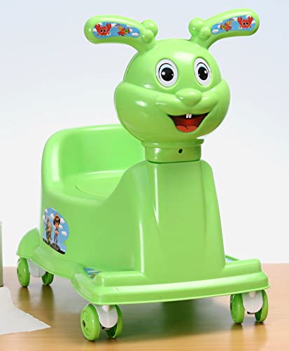 Image of Goyal's Rabbit Style Baby Potty Seat Cum Rider with Wheel and Removable Bowl for Kids (Green)