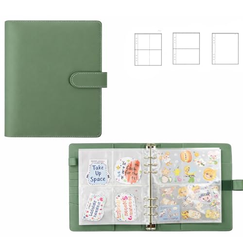 Image of Sticker Binder Organizer with Storage Sleeves,Reusable Stickers Collecting Book Album Holder, A5 Blank Sticker Container Organizer-Dark Green