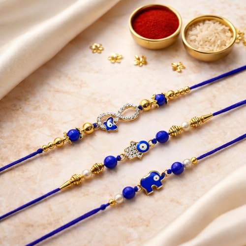 Image of Jaipur Ace Designer Kundan Rakhi with Lumba for Bhaiya Bhabhi | Premium Raksha Bandhan Thread for Brother & Sister-in-Law | Fancy Stone Work Bracelet with Tassel | Traditional Festival Gift (SET OF 3)