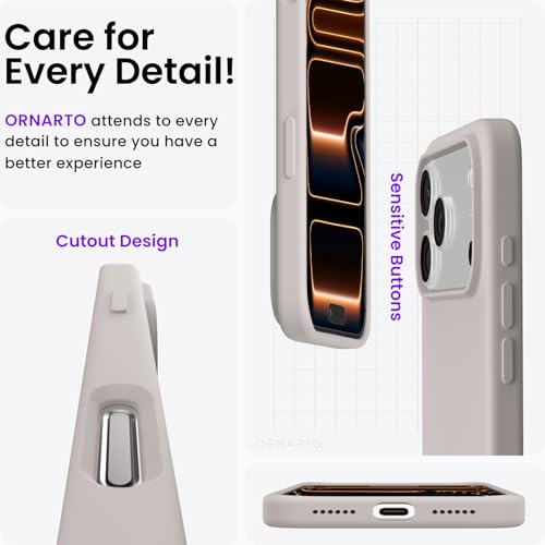 Image of ORNARTO Compatible with iPhone 17 Pro Max Case 6.9 inch, Slim Liquid Silicone 3 Layers Soft Gel Rubber Shockproof Protective Cover with Anti-Scratch Microfiber Lining-Stone Gray