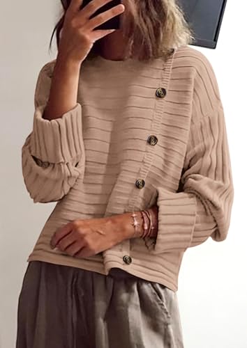 Image of PRETTYGARDEN Womens Sweaters Fall 2026 Casual Long Sleeve Crewneck Button Loose Winter Knit Pullover Sweater Tops