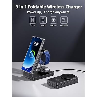 3 in 1 Magnetic Wireless Charger for Samsung, Foldable Android Charging Station for Galaxy S26/S25 Ultra /S24/Z Fold 7/Flip 7, Magnetic Watch Charger Stand for Galaxy Watch Ultra 8/7/Buds 3 for Travel