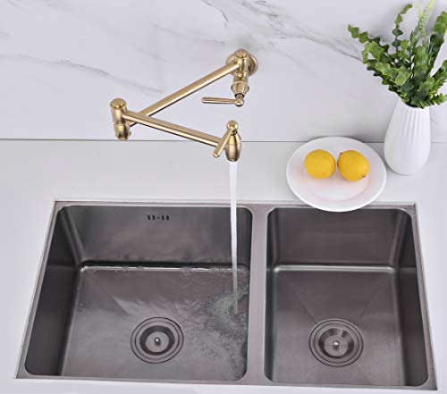 Avola Wall Mount Pot Filler Faucet,Brass Gold Pot Filler,Resist Fingerprint Kitchen Sink Pot Filler Faucets, Folding Stretchable Double Joint Swing Arm Kitchen Faucet #TOP1