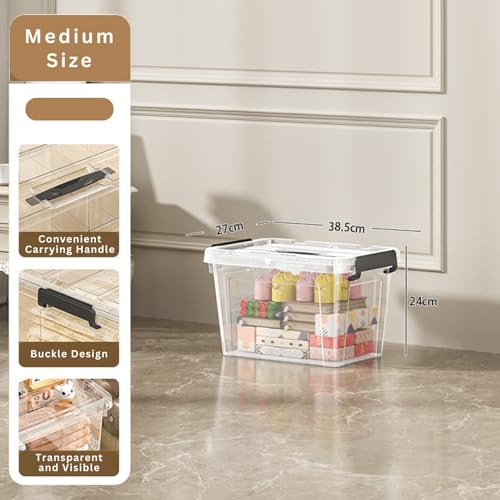 Image of HoopVool Clear Plastic Storage Box, with Locking Lid and Handles, Storage Container with Heavy Duty Latches to Organize Bin for Home, Kitchen, Office & Garage. (Pack of 1, Medium - 39 X 27 X 24 CM)