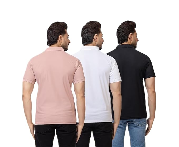 Image of Regular Fit Half Sleeve Soft and Comfortable Solid Polo T-Shirt for Mens (Pack of 3)