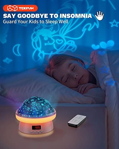 TEKFUN Kids Night Light Projector, 360° Rotation Star Projector Light with Starry Sky and Unicorn Theme, Baby Projector Sensory Lights Unicorn Toys Gift for Birthday, Parties, Bedroom (Pink)