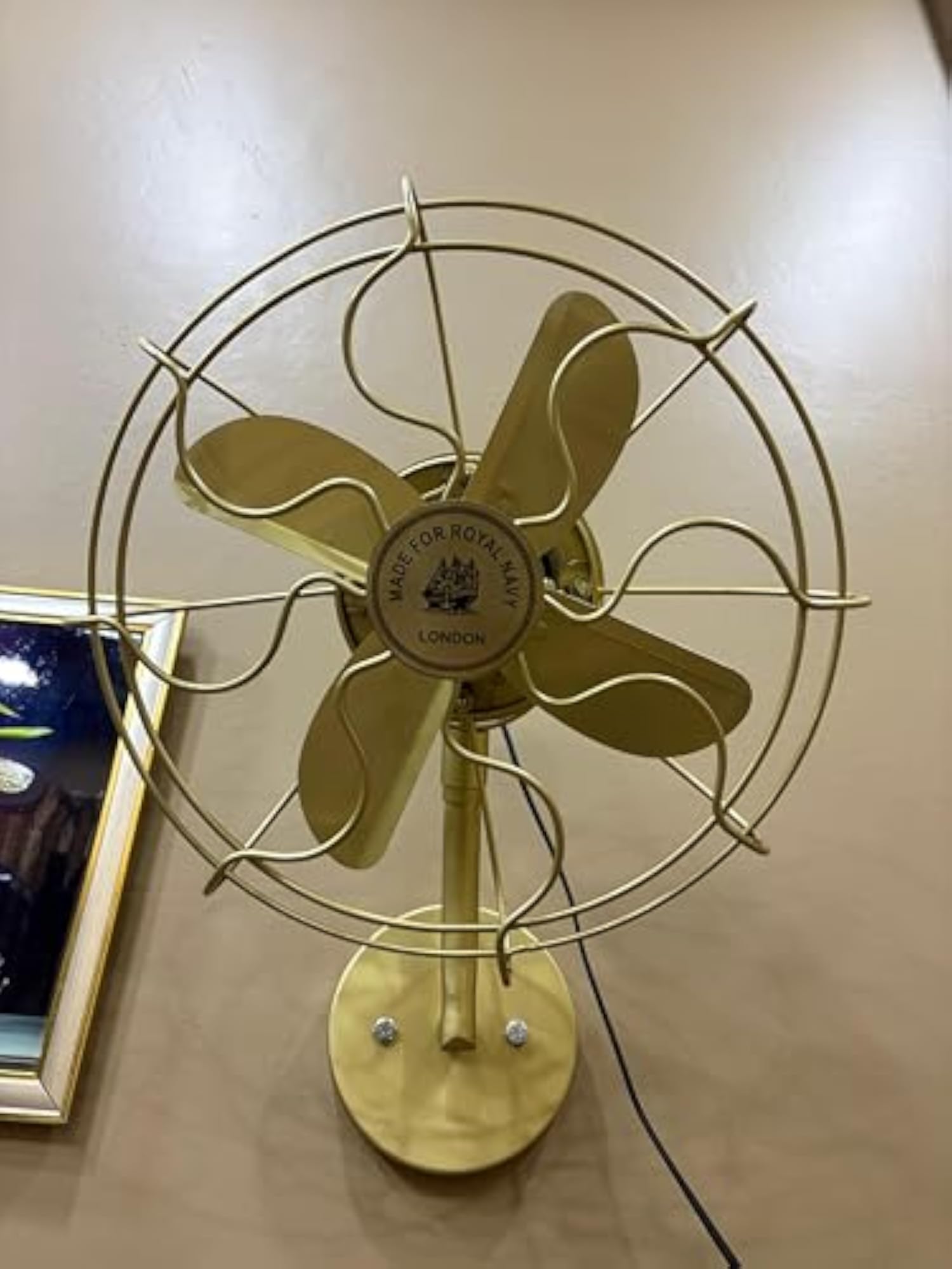 Vintage Brass Wall Fan, Nautical Style