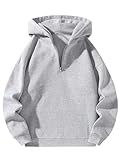 QJQ Men's Quarter Zip Up Hoodie Long Sleeve Drop Shoulder Fleece Sweatshirt Casual Pullover Hoodies Streetwear Grey Small