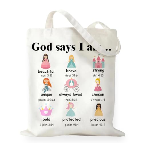 RNYJJ Princess Gifts for Girl God Says I Am Princess Canvas Tote Bag Christian Inspirational Gifts for Teen Girl
