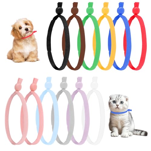 Image of 60-Pack Elastic Puppy Collars for Litter, Adjustable Puppy Litter Collars Colored Identification Soft Bands 4 Inch ID Cords Whelping Cords for Newborn Pets Kittens