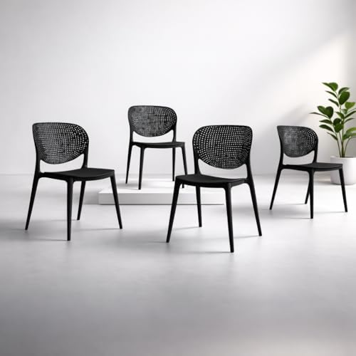 Image of INNOWIN Casper Stackable Arm Chair | Accent Chair for Living Room Home, Bedroom, Cafe and Hotels | 3- Year Warranty | Set of 4 | Plastic | Black