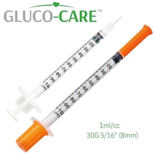Image of GLUCO-CARE 1 ml /cc Syringes 30G x 5 /16'' (8mm), Orange Cap, 100 /box (Pack of 3)