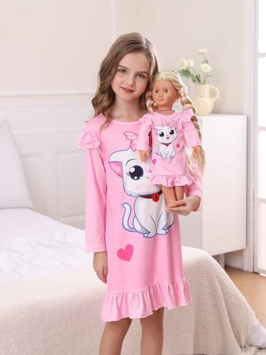 Bow Dream Toddler Girls Casual Dress Pink Cat Cute and Matching American Girl Doll Clothes for Girls3