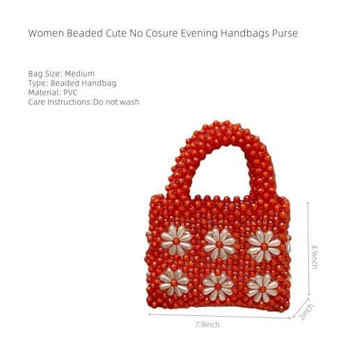 Image of Women Beaded Handbags Elegant Handmade Weave Purse Crystal Pearl String Tote Bags for Banquet Wedding Cocktail