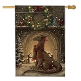 Bandera de casa de dragón, corona de fantasía de Navidad, árbol de Navidad, arpillera de doble cara, banderas decorativas para patio al aire libre, césped, entrada, camping, 28 x 40 pulgadas