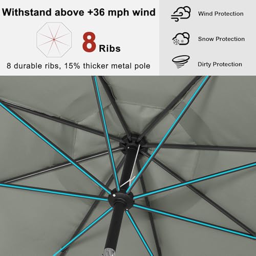 Image of ABCCANOPY 10FT Patio Umbrella Outdoor 8 Ribs Table Umbrella(Gray) | Fade & UV Resistant Fabric,8 Fiberglass Ribs,Smooth Crank System,Wind Resistance,Great for Patio,Backyard,Garden,Deck