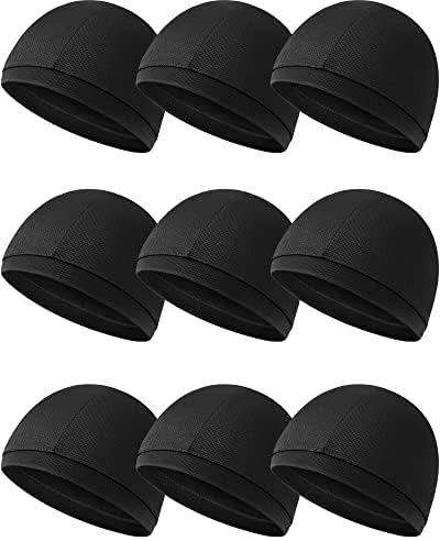 9 Pcs Cooling Skull Cap Camo Liner Sweat Wicking Cap Lightweight Cycling Cap Running Head Cap for Men Women (Black)