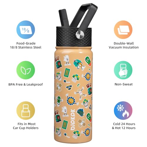 Image of BJPKPK Insulated Water Bottle, 18oz Stainless Steel with Straw Lid