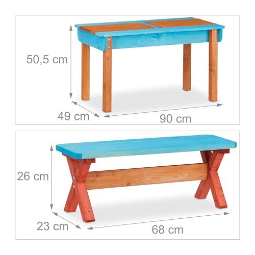 relaxdays Ensemble Chaise et Table de Jeux Enfant Jardin en Bois Table 2 bancs et Parasol Meuble extérieur coloré - vue 5