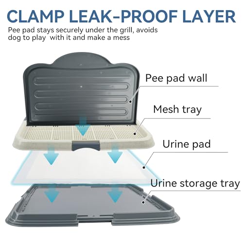 Pawise Pee Pad Holder for Puppy Pads,Dog Pad Holder,Pee Pad Tray for Training Pads,Mesh Training Tray with Wall,23.6x23.6 inch+Pee Pad 4 PCS - Thumbnail 3