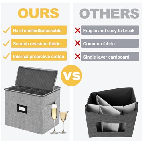 VERONLY Champagne Flute Storage Box with Dividers, Champagne Glass Storage Container, Hard Shell Stemware Storage Case Organizer for 12 Crystal Champagne Flutes Storage and Organization (Grey) by VERONLY - Image 6