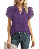 Purple Tops for Women, Elegant Tops for Women Summer Womens Work Blouses for Office Dark Purple Top Formal Top for Elegant Evening Chiffon Blouses for Dressy Casual