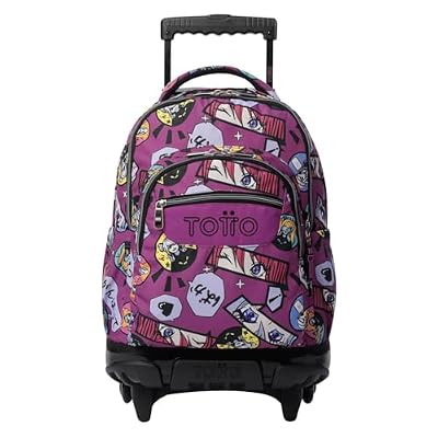 TOTTO - Mochila Escolar con Ruedas Modelo Renglones Capacidad 26 21 Litros Bolsillo para PC 14" Bolsillo Botella Correas en S para Mayor Comodidad Resistente Estampado Kitsune