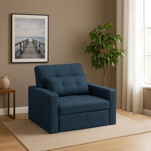 Image of CASASTYLE Trissa 1 Seater Pull-Out Premium Fabric Sofa Cum Bed Sofa Set for Living Room (Teal Fabric)