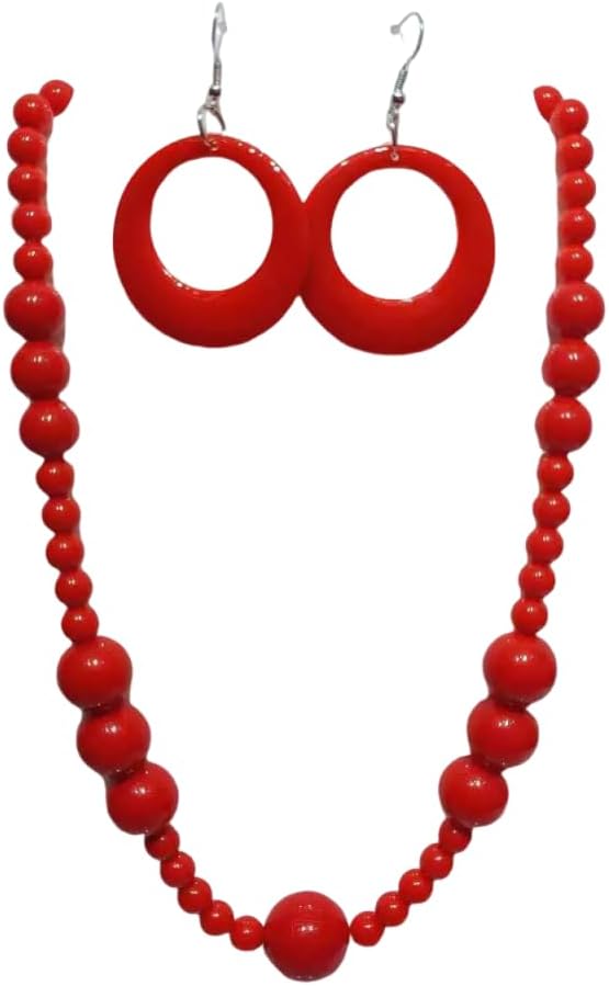 Colorful Acrylic Beaded Jewelry Set for Women, Bold Round Bead Necklace & Large Hoop Earring Set, Retro 80s 90s Costume Jewelry for Party Cosplay Daily Wear image 5