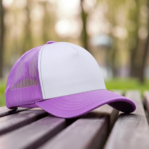 Image of Falari 5-Panel Mesh Baseball Cap, Trucker Hat, Structured Plain Design, Cotton, Adjustable Size