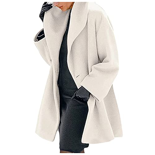SSLLM Damen Lange Wollmantel mit Kapuzen Umlegekragen Elegant Trenchcoat Übergangsmantel Casual Lose Wintermantel Blazer Bequem Einfarbig Einfachheit Faux Wolle Mantel Boucle Wollmantel Cover