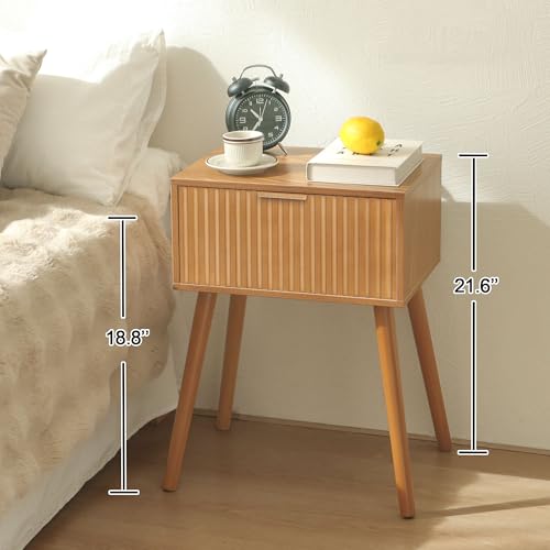 AWASEN Fluted Nightstand, Small Bedside Table with Drawer, Brown End Table by AWASEN - Used condition - Image 3