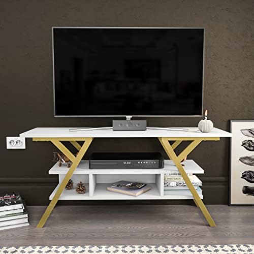 Decorotika - Minerva 120 cm Wide Simple and Minimalist Media Stand for TVs up to 55'' - Black Colours Options (Gold/Anthracite)