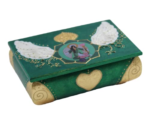 Gilded Archangel Raphael Casket In Green Gold, Jewelry Box With Angel Of Healing And Wings, Home Or Altar Decor Gift, Tarot Card Storage, Angeloudia Design For Happiness Series #TOP27