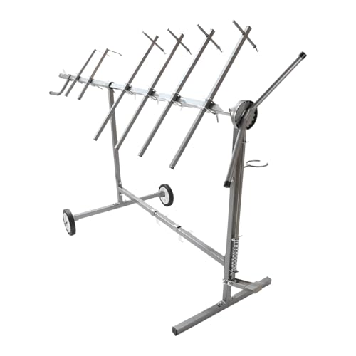 PENSUN Auto Body Paint Stand, 360° Rotating Heavy Duty Automotive Paint Stand Rack with 2 Wheels, Universal Adjustable Car Parts Painting Stand for Bumpers Fenders Doors Hoods, Silver