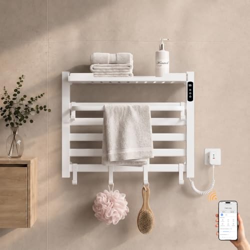 S'AFIELINA Sèche-Serviettes électrique avec étagère 450 × 600mm 155 W Blanc | Radiateur sèche-serviettes…