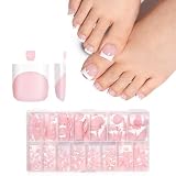 TOMICCA 240 Pièces Faux Ongles Pieds, 3 en 1 French Poudré Blanc Faux Orteil Ongles Pieds à Couverture Complète Capsule Ongle Pied pour Femmes Filles Salon de Manucure Nail Art,15 Tailles Courte