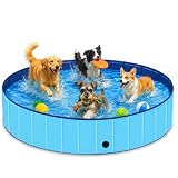 Hundepool für Mittel- und Großhunde, Planschbecken für Hunde 160 x 30 cm, Tragbarer Außen-Hundebadewanne mit Schnellablaufventil, Auslaufsicherer Planschpool für Garten & Terrasse (L - Ø160cm)