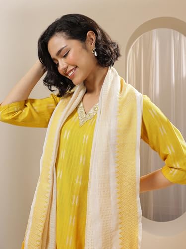 Image of Libas Woven Design Cotton Blend Straight Kurta With Salwar and Dupatta