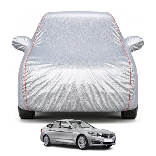Image of Premium Car Cover for BMW 3 Series GT Model | Waterproof, UV & Dust Protection | Mirror & Antenna Pocket | Triple Stitched, Soft Inner Lining, Belt & Buckle (Metalic Silver)