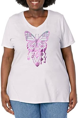 JUST MY SIZE womens Just My Size Women's Plus-size Graphic Short Sleeve V-neck T-shirt Shirt, Bedecked Buterfly, 5X US