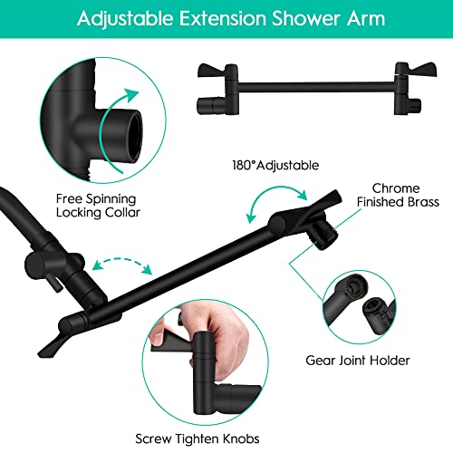 Filtered Shower Head, 10 Inch High Pressure Rainfall Shower Head /Handheld Showerhead Combo With 11 Inch Extension Arm, Anti-Leak Shower Head With Hose, Height/Angle Adjustable, Matte Black #TOP5