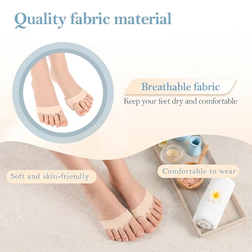 Image of Qianyu 4 Pairs Ball of Foot Cushion Pads Sock Women's Toe Cover Sock with Padding Reusable Toe Topper Socks