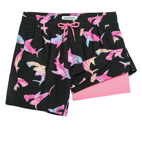 Image of maamgic 5inch Mens Swim Trunks with Compression Liner 2-in-1 Swimming Shorts Stretch Quick Dry with Zipper Pockets